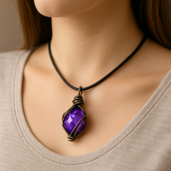 Mystical Raw Amethyst Copper Wire Wrapped Pendant - 图片 2
