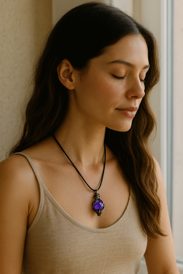 Mystical Raw Amethyst Copper Wire Wrapped Pendant - 图片 7